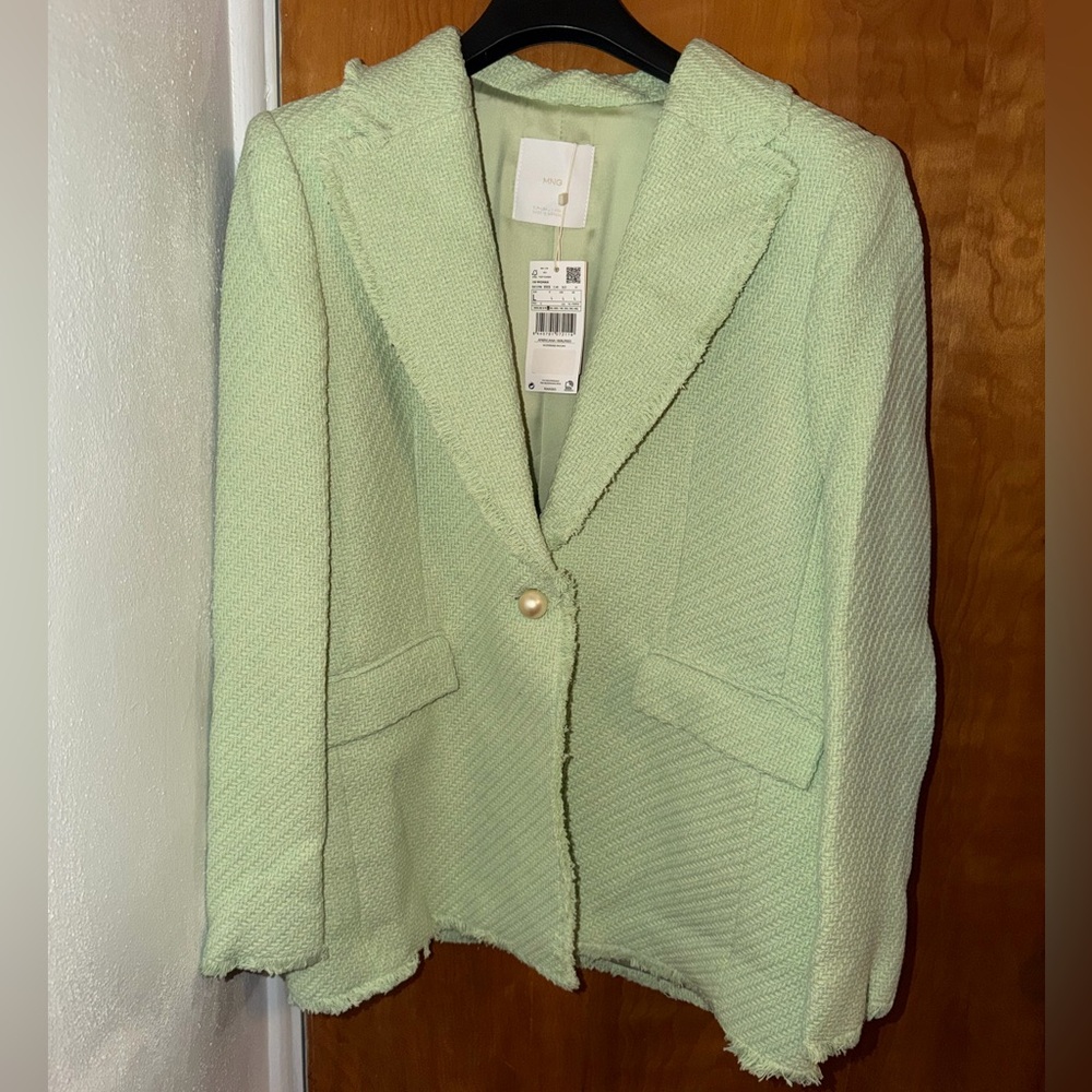 Mango Light Green Textured Blazer